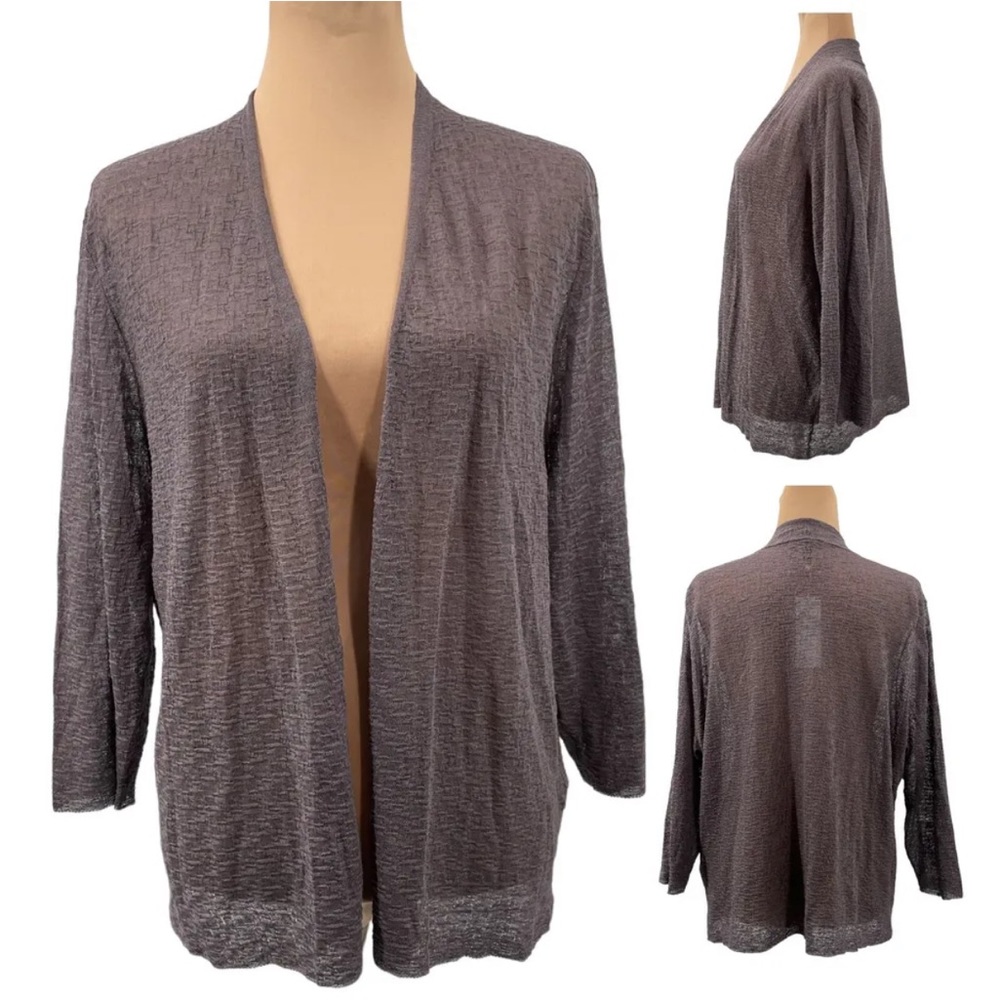 Eileen Fisher Fine Organic Linen Short Cardigan Crepe Knit Luna Purple XL $188